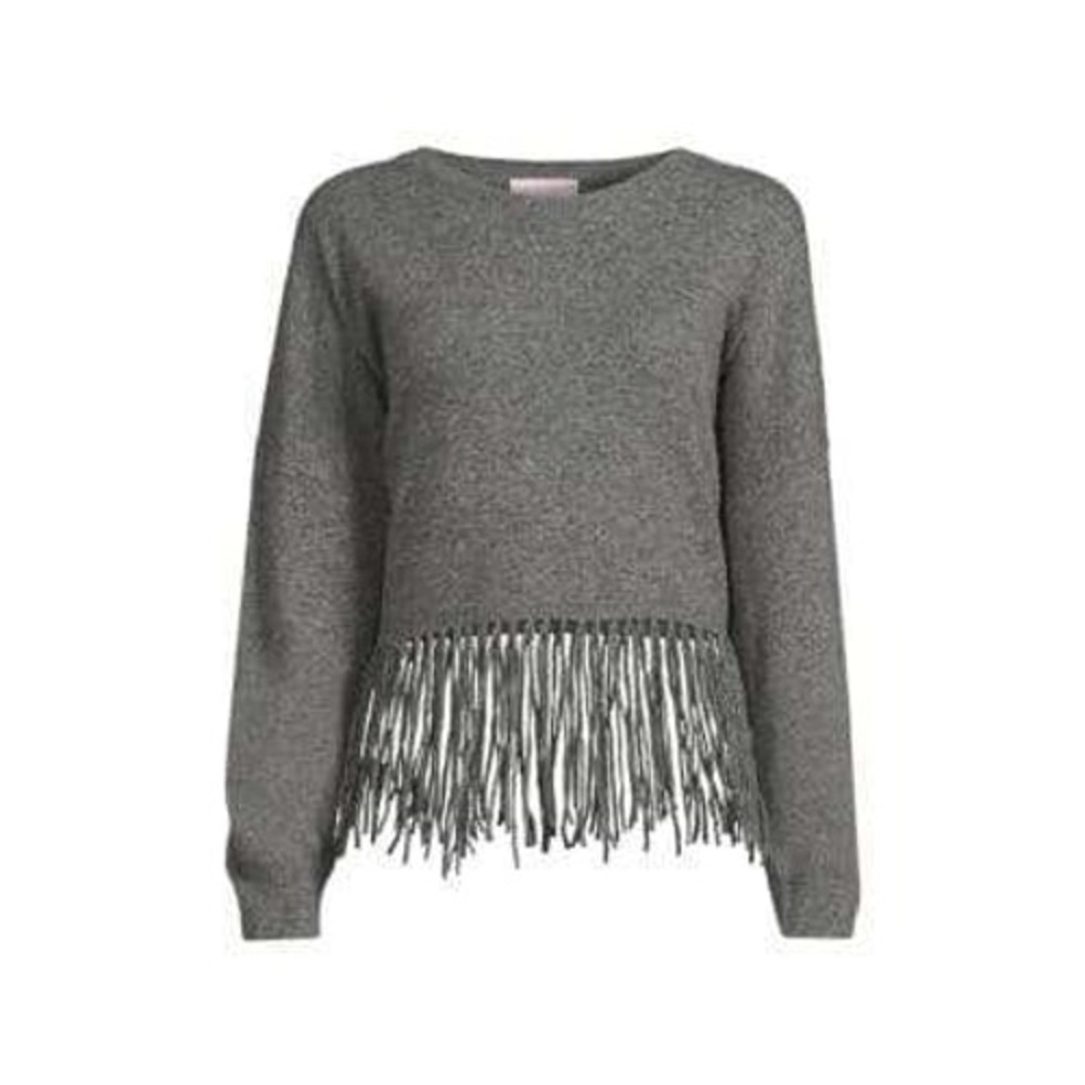 CRUSH Cashmere Tallin Gray Fringe Hem Crew Neck Sweater Women Size 3 (EUC) Cozy